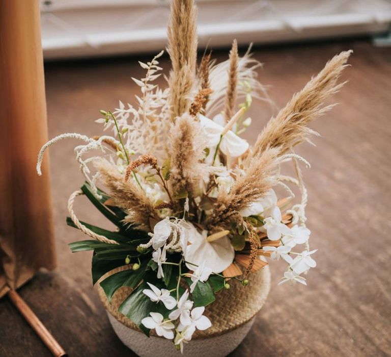 Boho Flower Arrangement in Wicker Basket