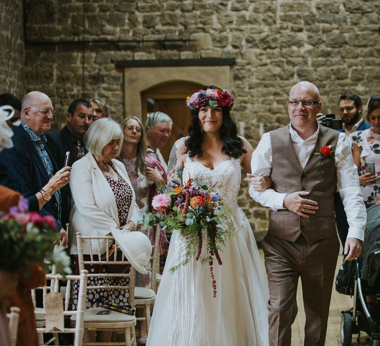 Wedding Ceremony Bridal Entrance with Bride in Lace Wedding Dress with Straps