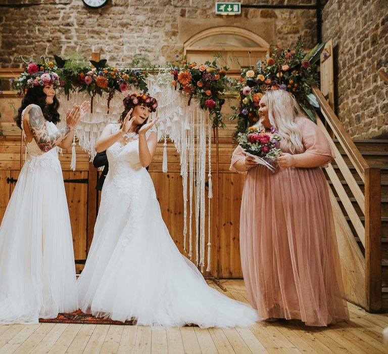 Bridesmaids in Pink Dress Doing a Reading