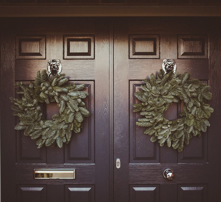 Wreath | Burgundy &amp; Gold Winter Wedding at Ramster Hall Weddings, Surrey | Matt Penberthy Photography | John Harris Wedding Films