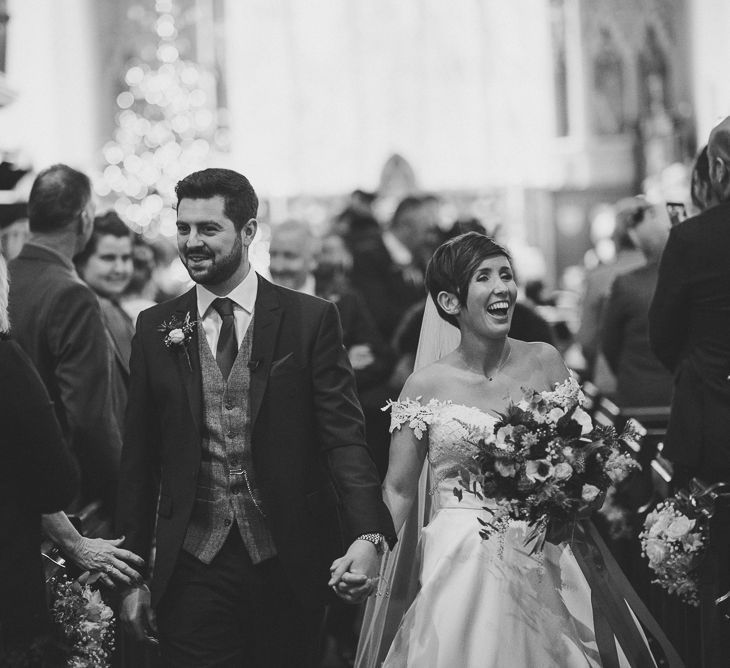 Church Wedding Ceremony | Bride in Lillian West Bridal Separates | Groom in Navy Suit &amp; Tweed Waistcoat | Burgundy &amp; Gold Winter Wedding at Ramster Hall Weddings, Surrey | Matt Penberthy Photography | John Harris Wedding Films