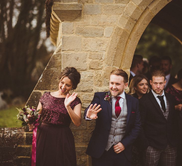 Wedding Guests | Burgundy &amp; Gold Winter Wedding at Ramster Hall Weddings, Surrey | Matt Penberthy Photography | John Harris Wedding Films