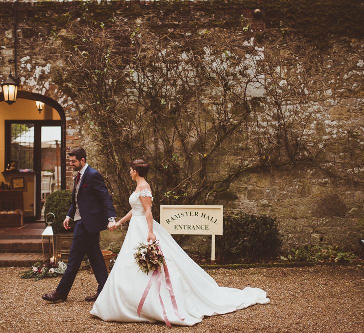 Bride in Lillian West Bridal Separates | Groom in Navy Suit &amp; Tweed Waistcoat | Burgundy &amp; Gold Winter Wedding at Ramster Hall Weddings, Surrey | Matt Penberthy Photography | John Harris Wedding Films