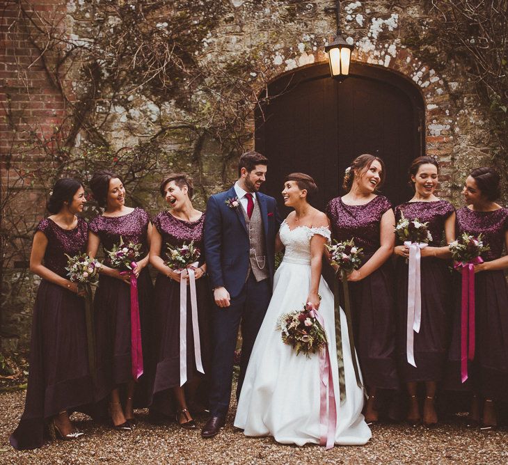 Bridal Party | Bride in Lillian West Bridal Separates | Groom in Navy Suit &amp; Tweed Waistcoat | Burgundy &amp; Gold Winter Wedding at Ramster Hall Weddings, Surrey | Matt Penberthy Photography | John Harris Wedding Films