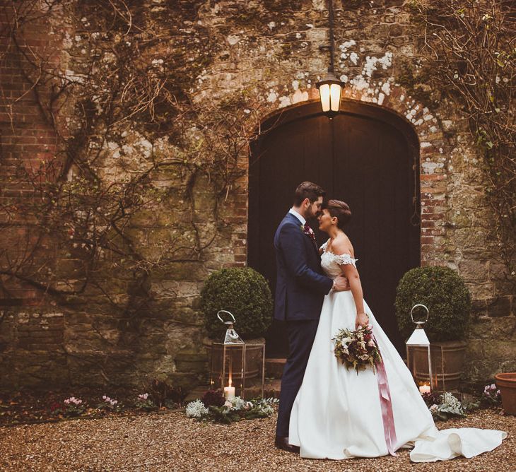 Bride in Lillian West Bridal Separates | Groom in Navy Suit &amp; Tweed Waistcoat | Burgundy &amp; Gold Winter Wedding at Ramster Hall Weddings, Surrey | Matt Penberthy Photography | John Harris Wedding Films