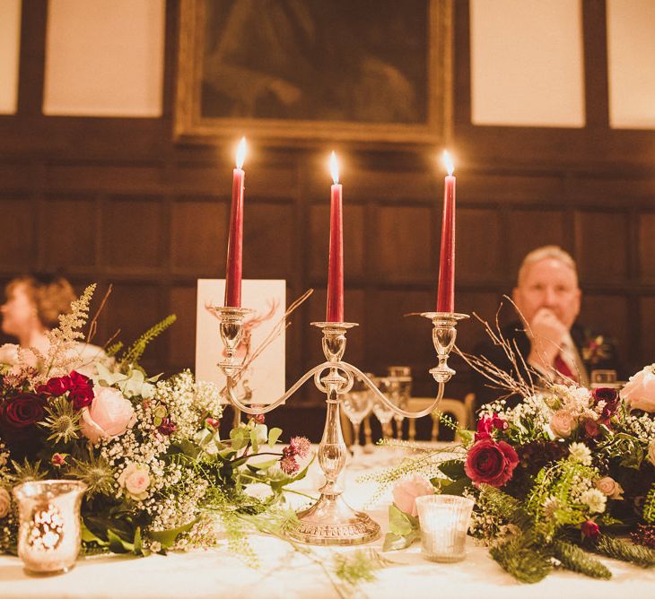 Top Table Wedding Decor | Burgundy &amp; Gold Winter Wedding at Ramster Hall Weddings, Surrey | Matt Penberthy Photography | John Harris Wedding Films