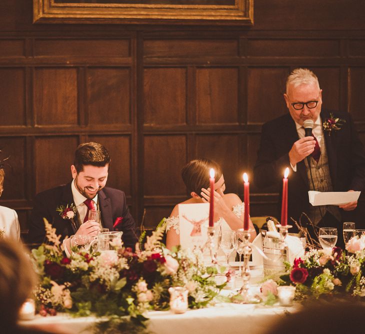 Wedding Reception Speeches | Burgundy &amp; Gold Winter Wedding at Ramster Hall Weddings, Surrey | Matt Penberthy Photography | John Harris Wedding Films