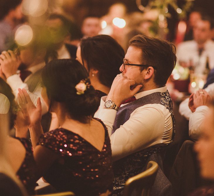 Wedding Guests | Burgundy &amp; Gold Winter Wedding at Ramster Hall Weddings, Surrey | Matt Penberthy Photography | John Harris Wedding Films