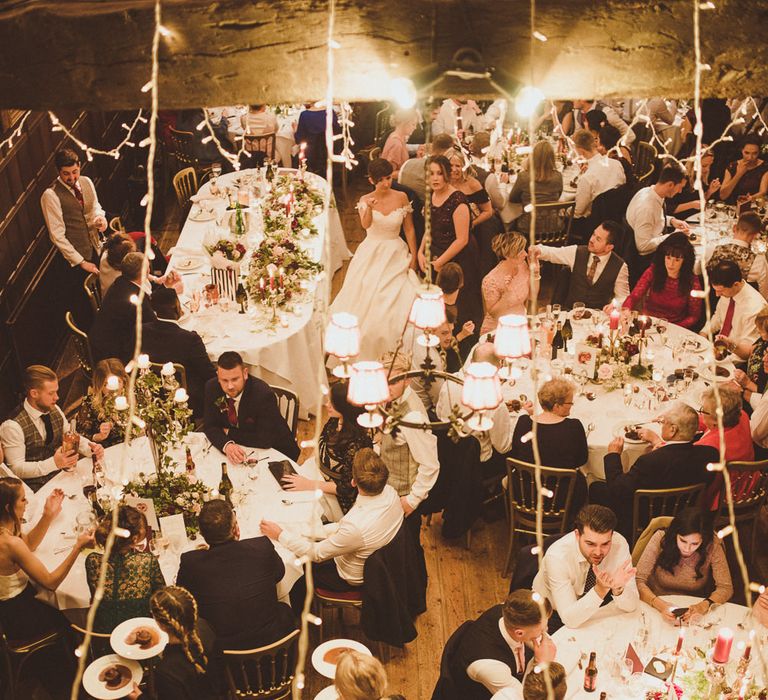 Fairy Light Canopy Wedding Decor | Burgundy &amp; Gold Winter Wedding at Ramster Hall Weddings, Surrey | Matt Penberthy Photography | John Harris Wedding Films