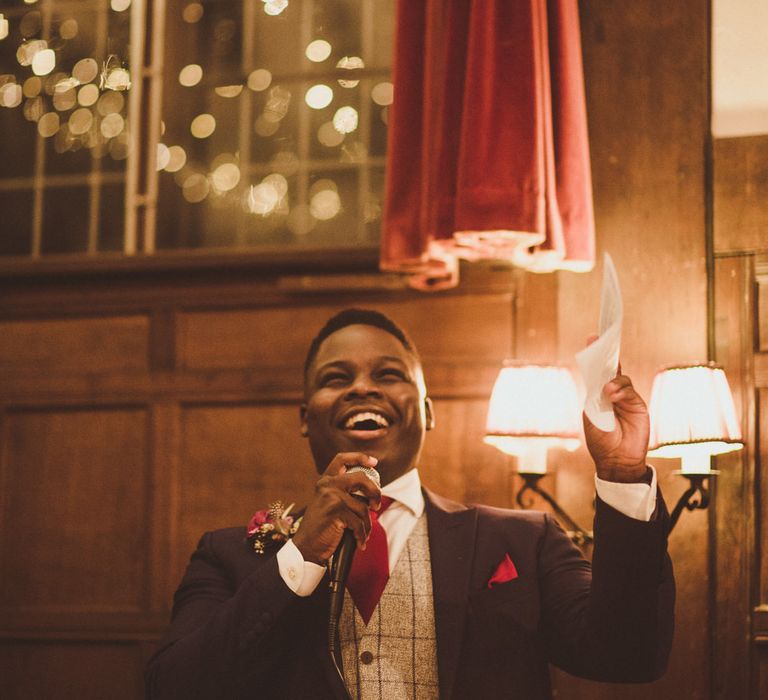 Wedding Reception Speeches | Burgundy &amp; Gold Winter Wedding at Ramster Hall Weddings, Surrey | Matt Penberthy Photography | John Harris Wedding Films