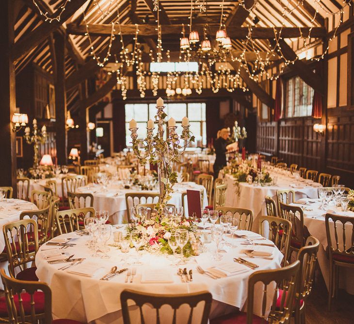 Reception Decor | Burgundy &amp; Gold Winter Wedding at Ramster Hall Weddings, Surrey | Matt Penberthy Photography | John Harris Wedding Films