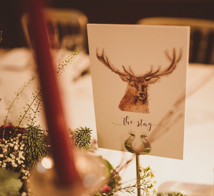 Table Name Wedding Stationery | Burgundy &amp; Gold Winter Wedding at Ramster Hall Weddings, Surrey | Matt Penberthy Photography | John Harris Wedding Films