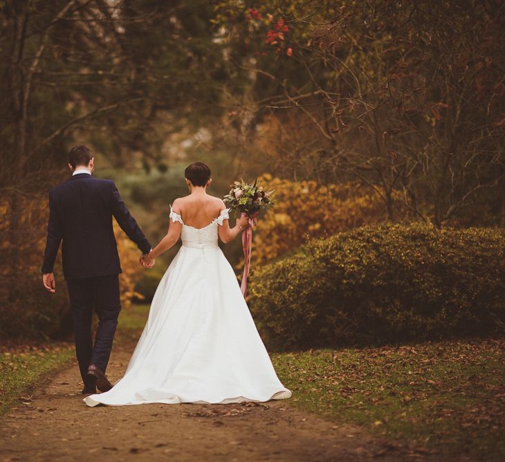 Bride in Lillian West Bridal Separates | Groom in Navy Suit &amp; Tweed Waistcoat | Burgundy &amp; Gold Winter Wedding at Ramster Hall Weddings, Surrey | Matt Penberthy Photography | John Harris Wedding Films