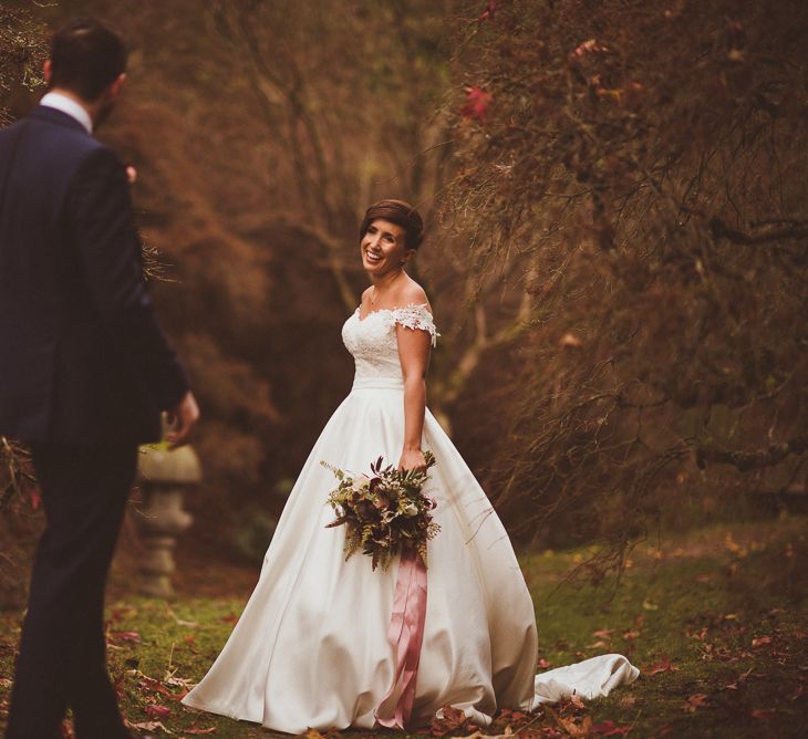 Bride in Lillian West Bridal Separates | Groom in Navy Suit &amp; Tweed Waistcoat | Burgundy &amp; Gold Winter Wedding at Ramster Hall Weddings, Surrey | Matt Penberthy Photography | John Harris Wedding Films