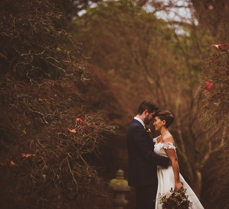 Bride in Lillian West Bridal Separates | Groom in Navy Suit &amp; Tweed Waistcoat | Burgundy &amp; Gold Winter Wedding at Ramster Hall Weddings, Surrey | Matt Penberthy Photography | John Harris Wedding Films