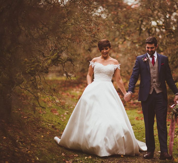 Bride in Lillian West Bridal Separates | Groom in Navy Suit &amp; Tweed Waistcoat | Burgundy &amp; Gold Winter Wedding at Ramster Hall Weddings, Surrey | Matt Penberthy Photography | John Harris Wedding Films