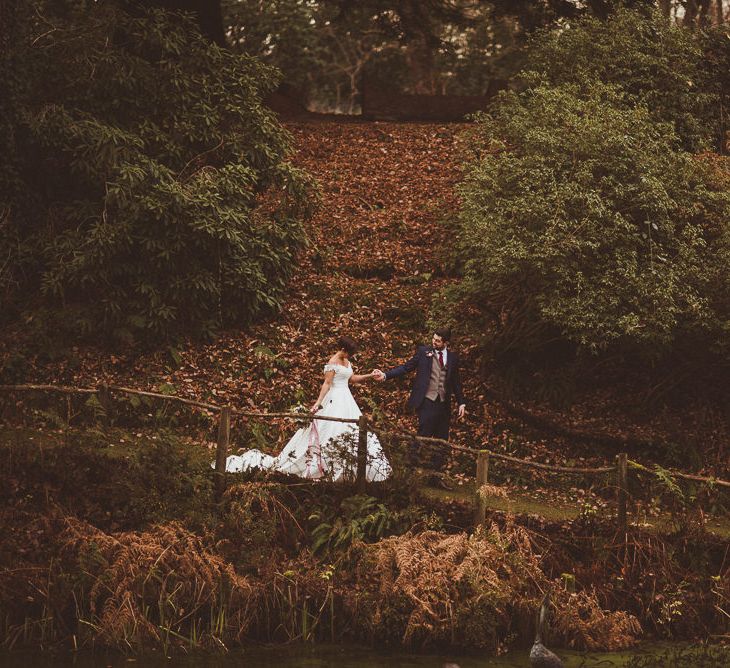 Bride in Lillian West Bridal Separates | Groom in Navy Suit &amp; Tweed Waistcoat | Burgundy &amp; Gold Winter Wedding at Ramster Hall Weddings, Surrey | Matt Penberthy Photography | John Harris Wedding Films