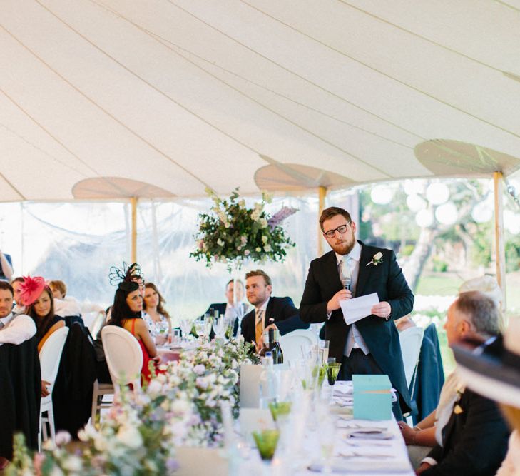 Speeched | Papakata Sperry Tent Wedding at family home | Sassi Holford Dress with added ivory Ostrich feathers to veil | Manolo Blahnik shoes | Images by Melissa Beattie