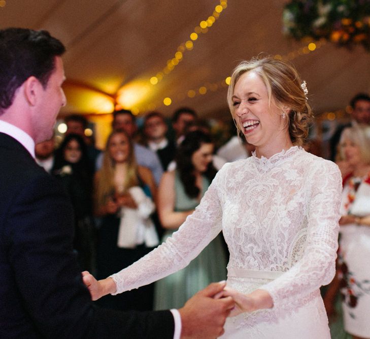 Papakata Sperry Tent Wedding at family home | Sassi Holford Dress with added ivory Ostrich feathers to veil | Manolo Blahnik shoes | Images by Melissa Beattie