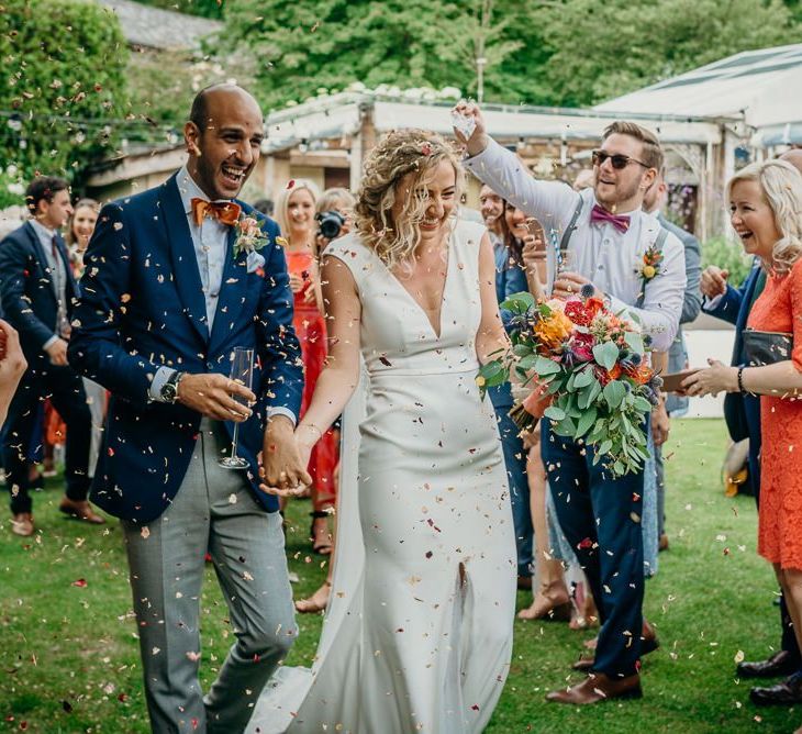 Confetti exit for bride and groom