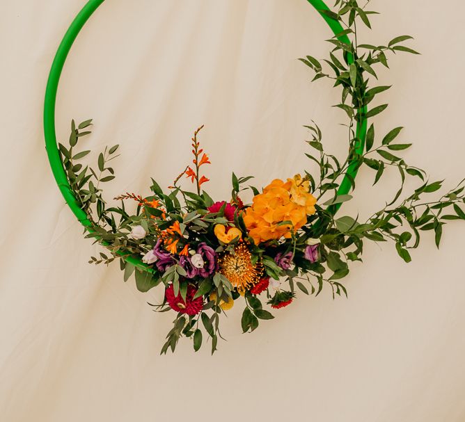 Hoop wedding decor and bright wedding decorations