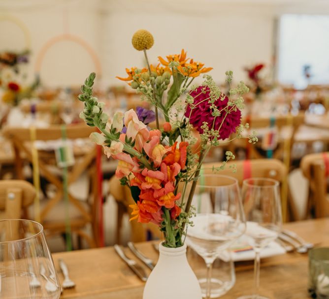 Colourful wedding flowers and bright wedding decorations