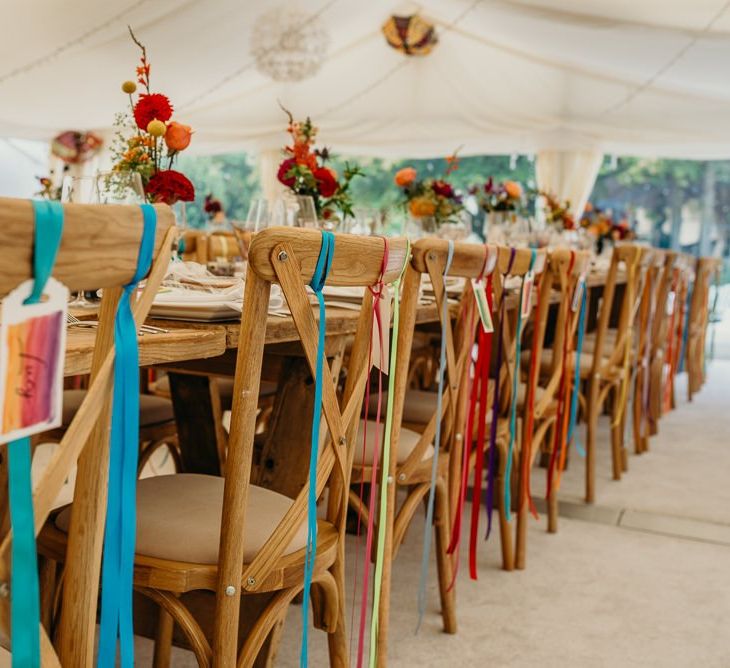 Bright wedding decorations for chairs