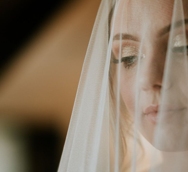 Bridal makeup with gold eyeshadow