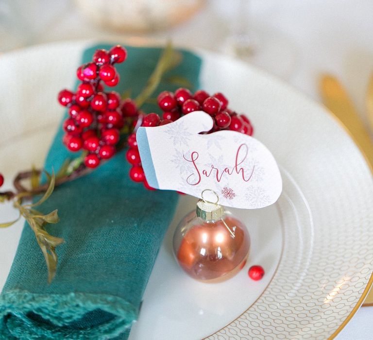 Red Berry Details For Winter Wedding // Gingerbread House For A Festive Christmas Wedding With Red And White Florals Stag Motif Stationery Planned &amp; Styled By La Fete Anneli Marinovich Photography