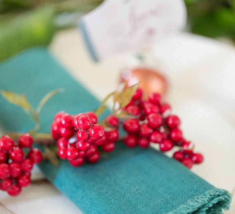 Red Berry Details For Winter Wedding // Gingerbread House For A Festive Christmas Wedding With Red And White Florals Stag Motif Stationery Planned &amp; Styled By La Fete Anneli Marinovich Photography