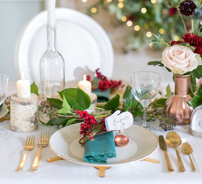 Snow Globe Table Number For Wedding // Gingerbread House For A Festive Christmas Wedding With Red And White Florals Stag Motif Stationery Planned &amp; Styled By La Fete Anneli Marinovich Photography