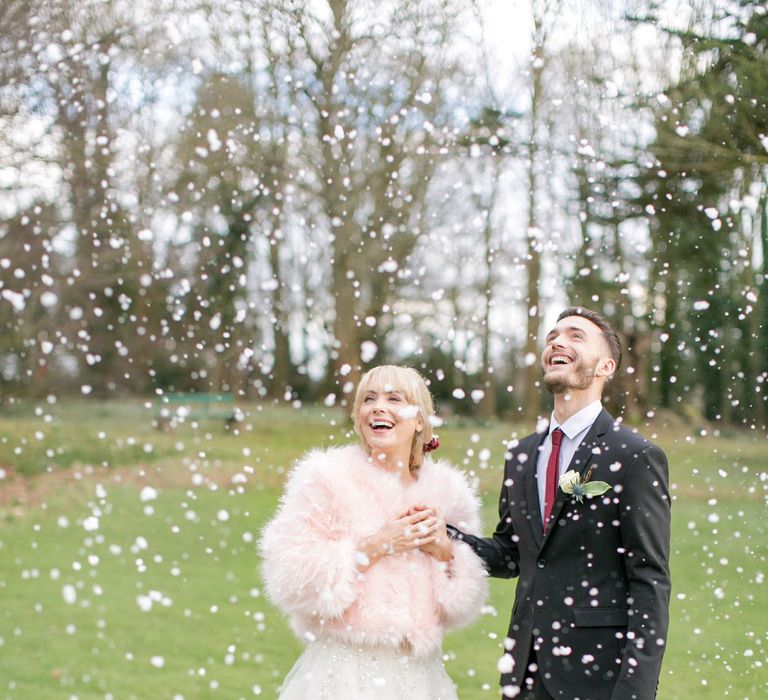 Bride In Pale Pink Faux Fur Jacket // Anneli Marinovich Photography