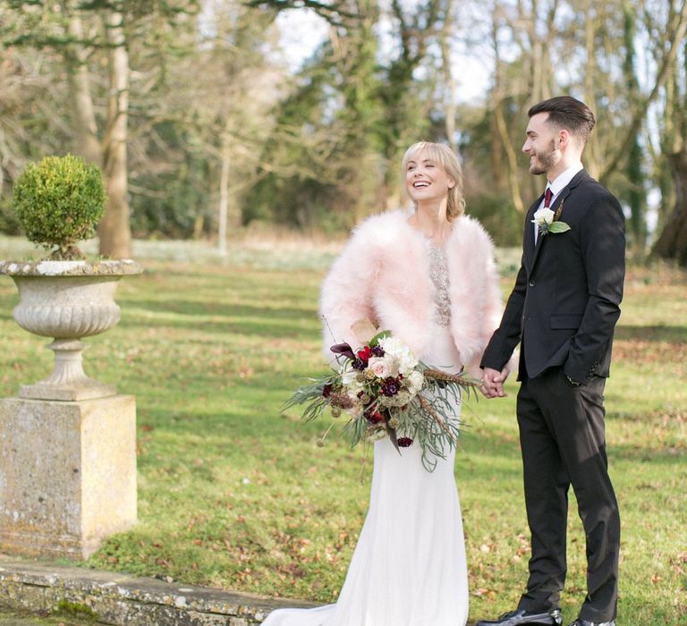 Bride In Pale Pink Faux Fur Jacket // Anneli Marinovich Photography