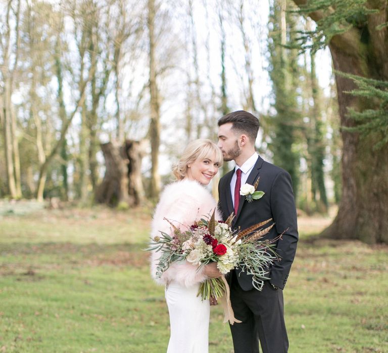 Bride In Pale Pink Faux Fur Jacket // Anneli Marinovich Photography