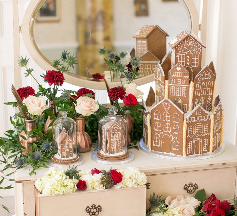 Gingerbread House For A Festive Christmas Wedding With Red And White Florals Stag Motif Stationery Planned &amp; Styled By La Fete Anneli Marinovich Photography