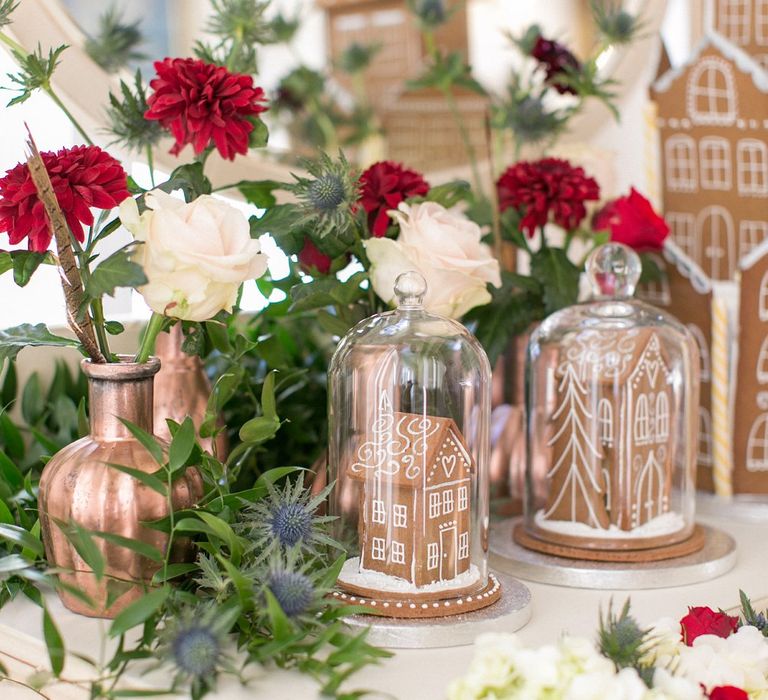 Gingerbread House For A Festive Christmas Wedding With Red And White Florals Stag Motif Stationery Planned &amp; Styled By La Fete Anneli Marinovich Photography