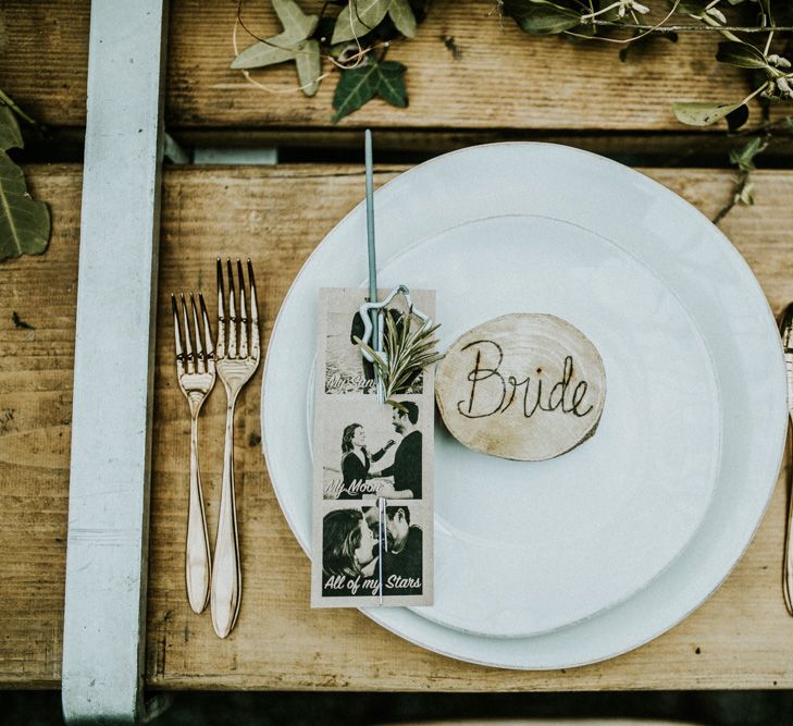 Wooden Place Name For Wedding // Glasshouse Wedding At Anran In Devon // Image By Paige Grace Photography // Film By The Wild Bride