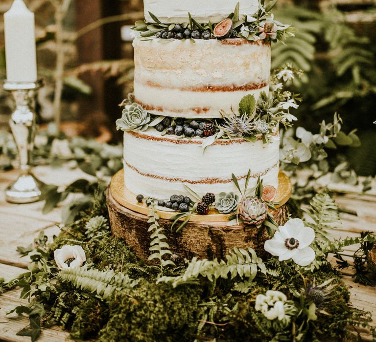 Semi Naked Wedding Cake // Glasshouse Wedding At Anran In Devon // Image By Paige Grace Photography // Film By The Wild Bride