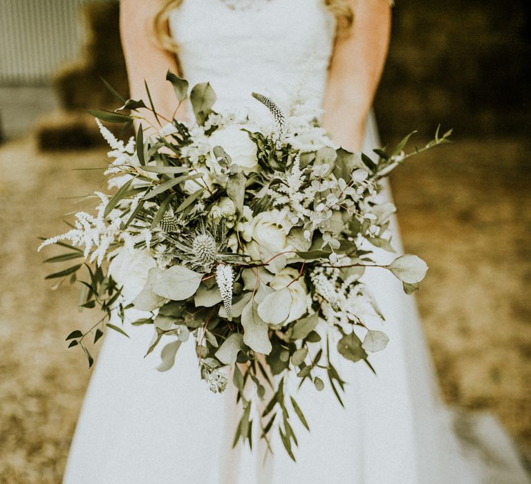 Foliage And White Flower Wedding Bouquet // Glasshouse Wedding At Anran In Devon // Image By Paige Grace Photography // Film By The Wild Bride