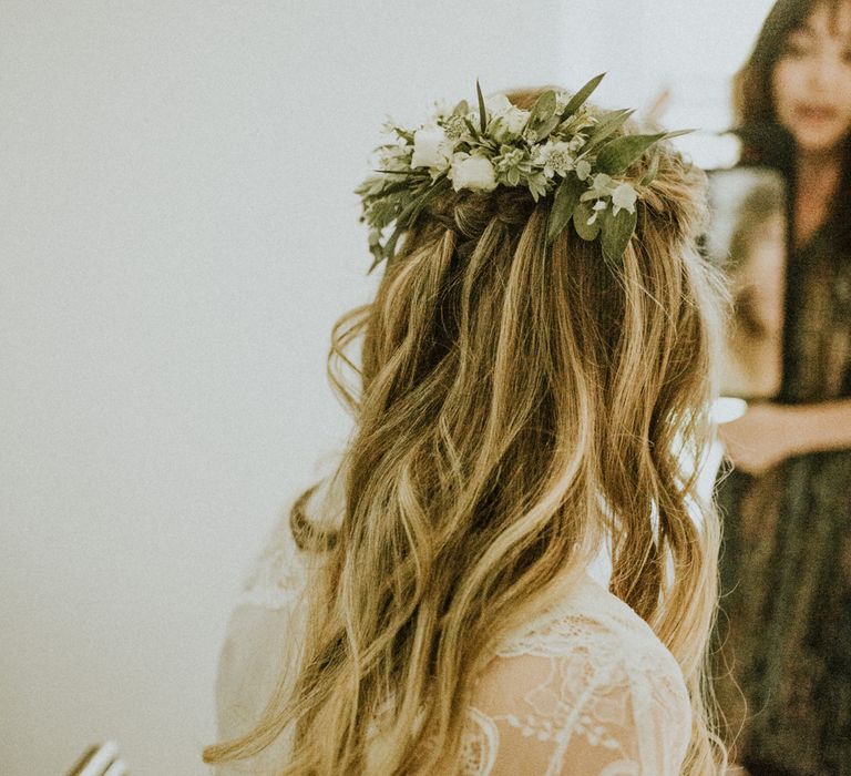 Bride In Foliage Crown // Glasshouse Wedding At Anran In Devon // Image By Paige Grace Photography // Film By The Wild Bride