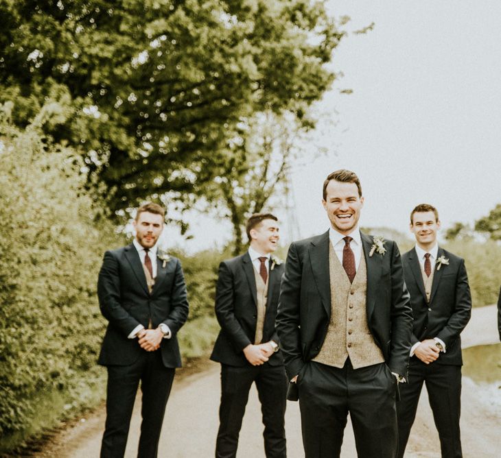 Groom &amp; Groomsmen In Tweed Jackets With Blue Suits // Glasshouse Wedding At Anran In Devon // Image By Paige Grace Photography // Film By The Wild Bride