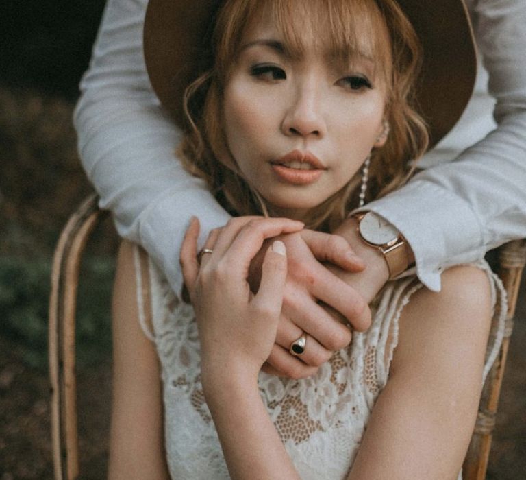 Bride with Natural Makeup and Felt hat