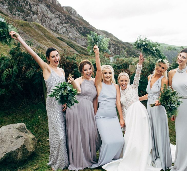 Mis-match grey bridesmaid dresses