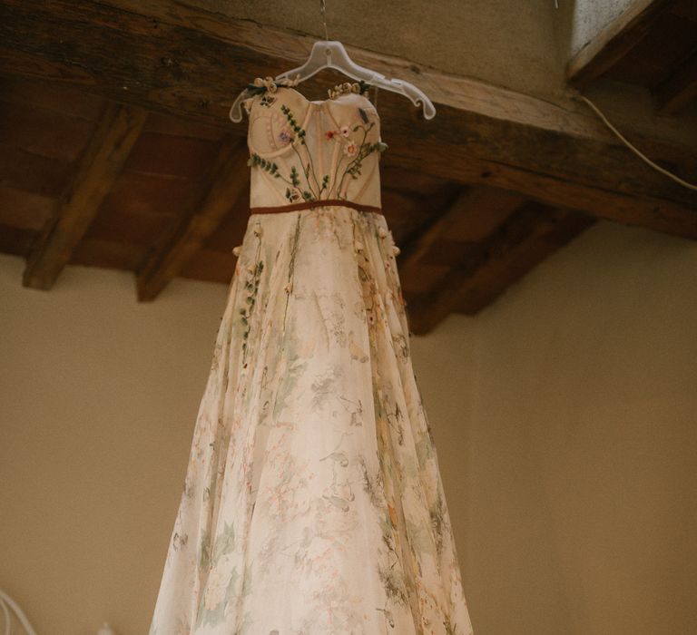 Strapless Embroidered Wedding Dress by Rara Avis | Fairytale Tuscan Wedding with Bride in Embroidered Dress | Andrea &amp; Federica Photography