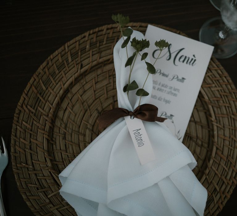 Wedding Reception Decor | Place Setting | Fairytale Tuscan Wedding with Bride in Embroidered Dress | Andrea &amp; Federica Photography