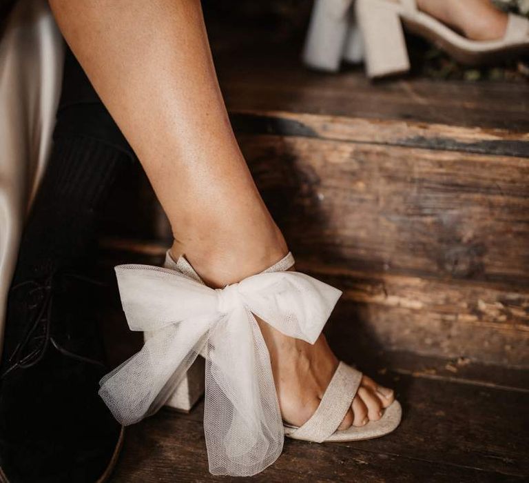 Wedding shoes with bow ankle straps