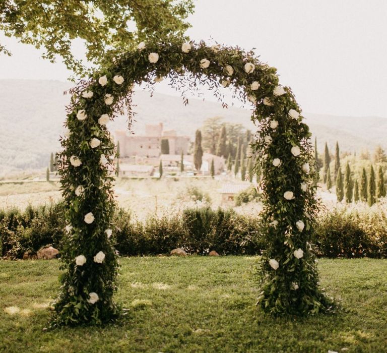 Green Foliage and White Flower Arch Altar