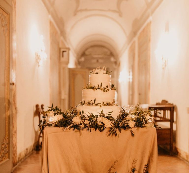 Wedding Cake Table Decorated in Foliage