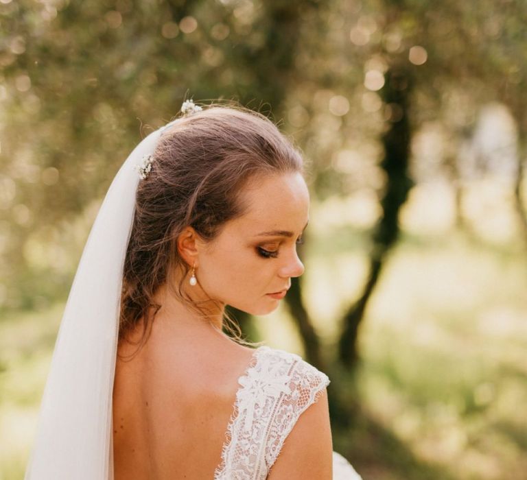 Bride in Bespoke Wedding Dress with Low Back Detail