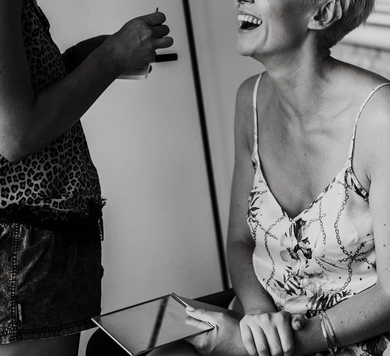 Bride with Short Hair Having Her Makeup Done